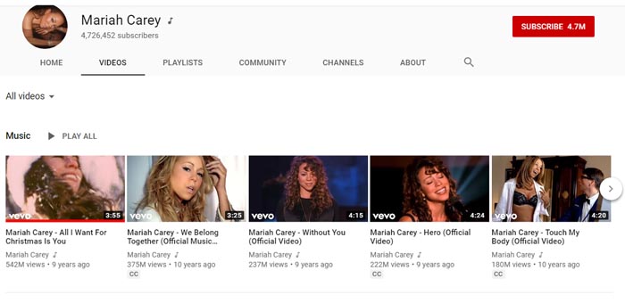 Mariah Carey official YouTube Channel.